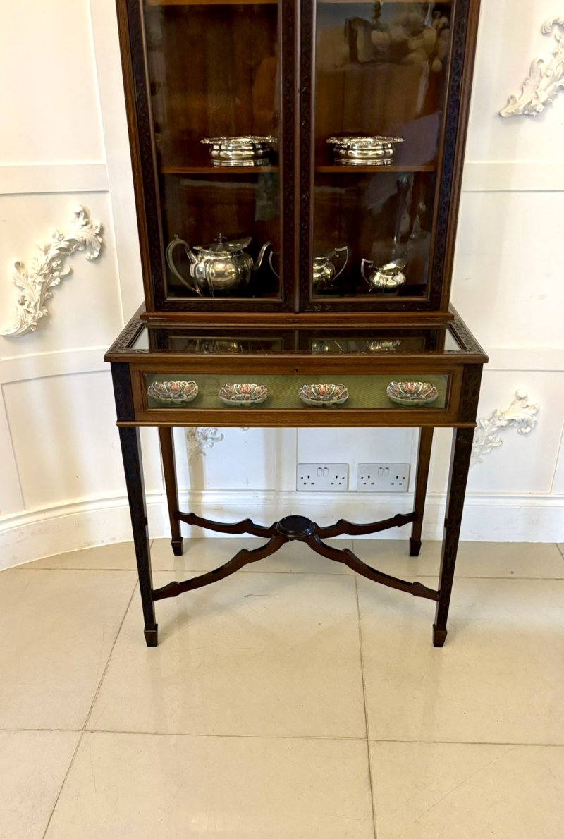 Antique Victorian Quality Carved Mahogany Bijouterie Display Cabinet - Image 4